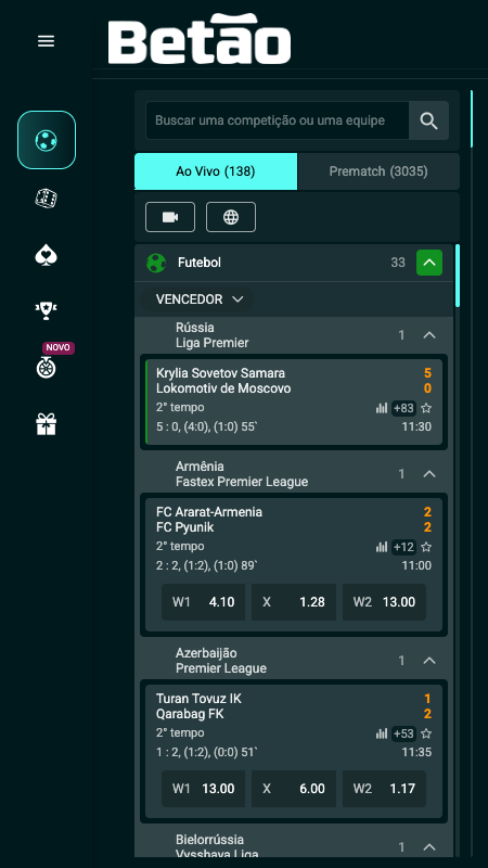 Betao Bookmaker Homepage