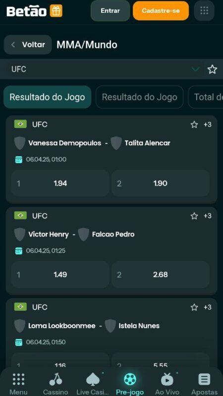 Betão Casa de Apostas de UFC no Brasil