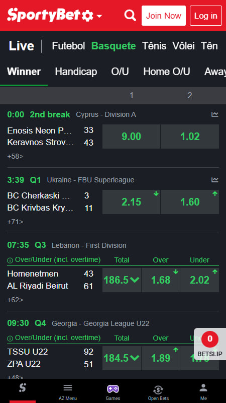 SportyBet casa de apostas de Basquete no Brasil