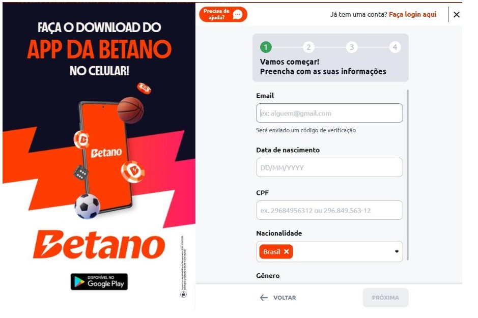 Betano Brasil Apostas Registro Passo 3
