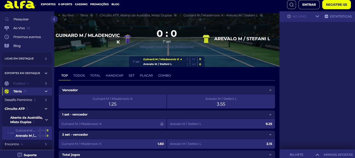 Alfa Esportes Brazil Apostas ao Vivo pc